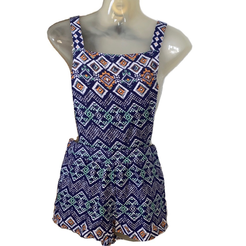 Rue21 Romper Jumpsuit Blue Navy Aztec Size Small